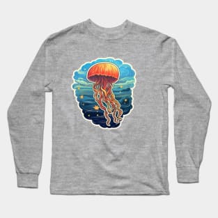 Orange sticker jellyfish artwork Long Sleeve T-Shirt